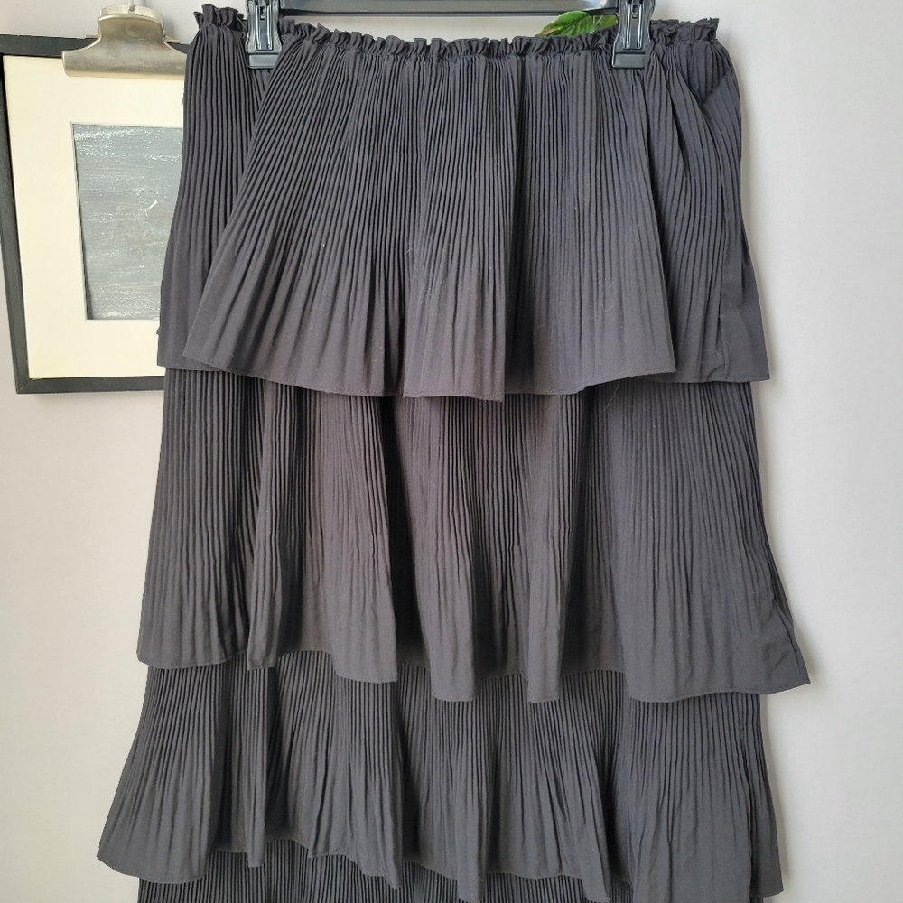 New Anthropologie Mare Tiered Pleated Midi Dress or Skirt Black S - Picture 4 of 11